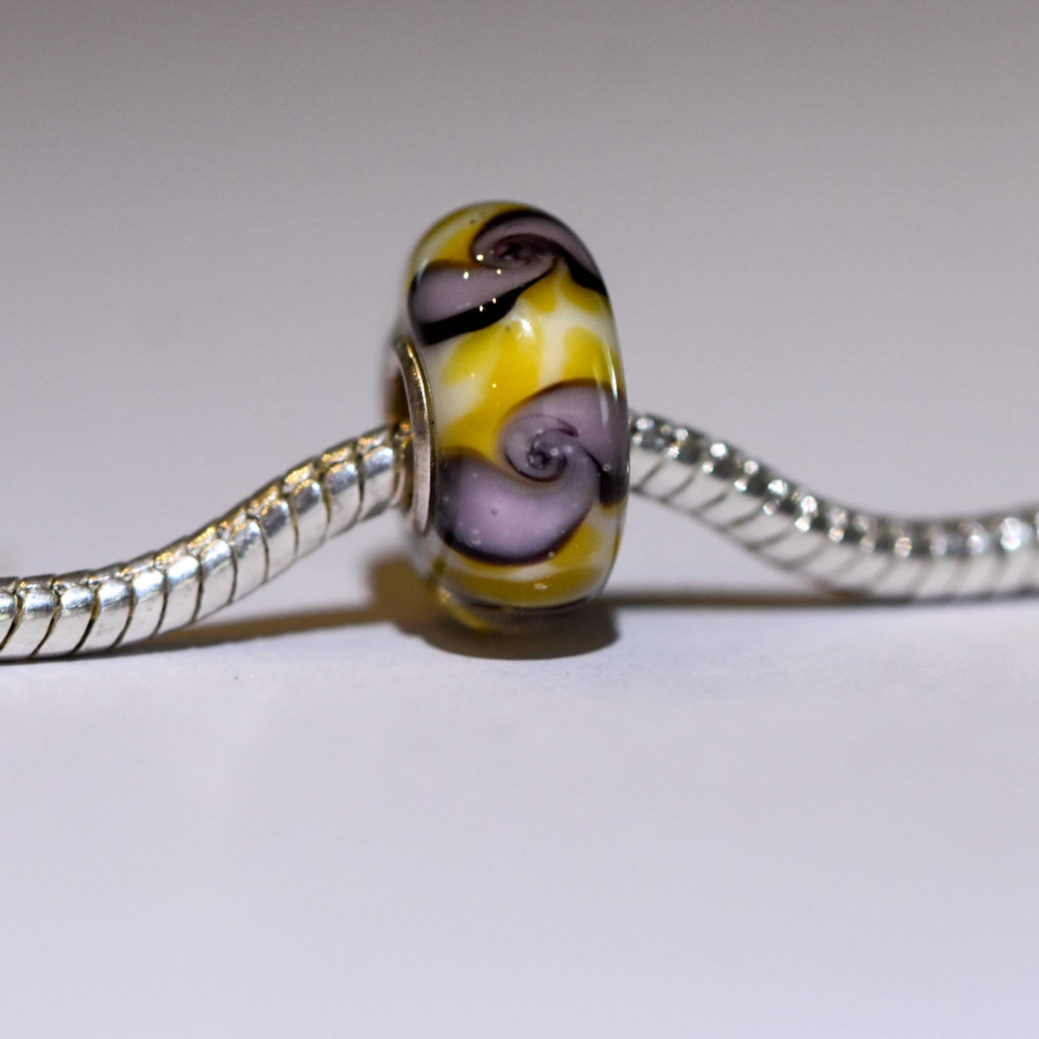 Murano Glass Black and White Flower Charm for Pandora Bracelets