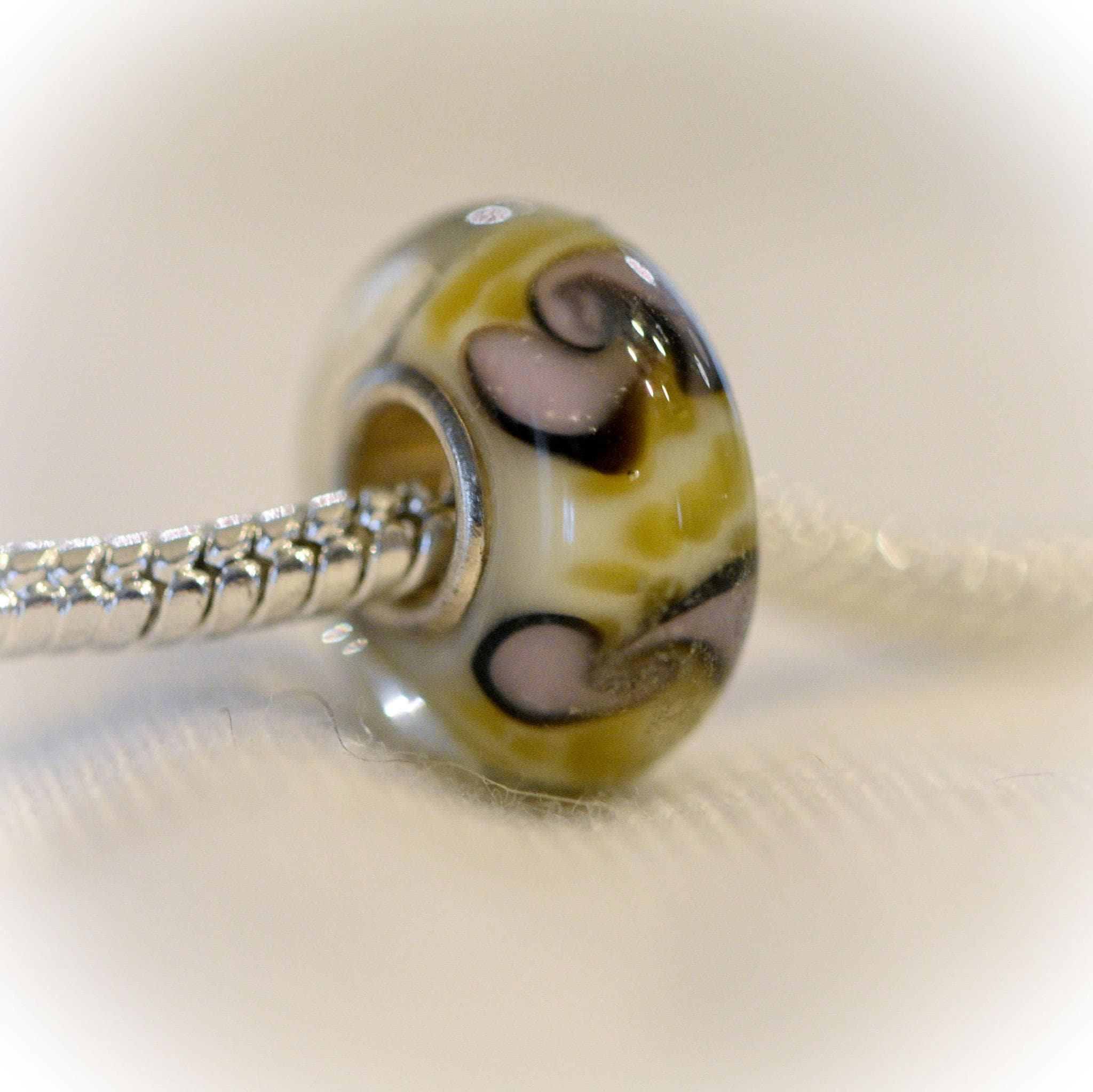 Murano Glass Black and White Flower Charm for Pandora Bracelets