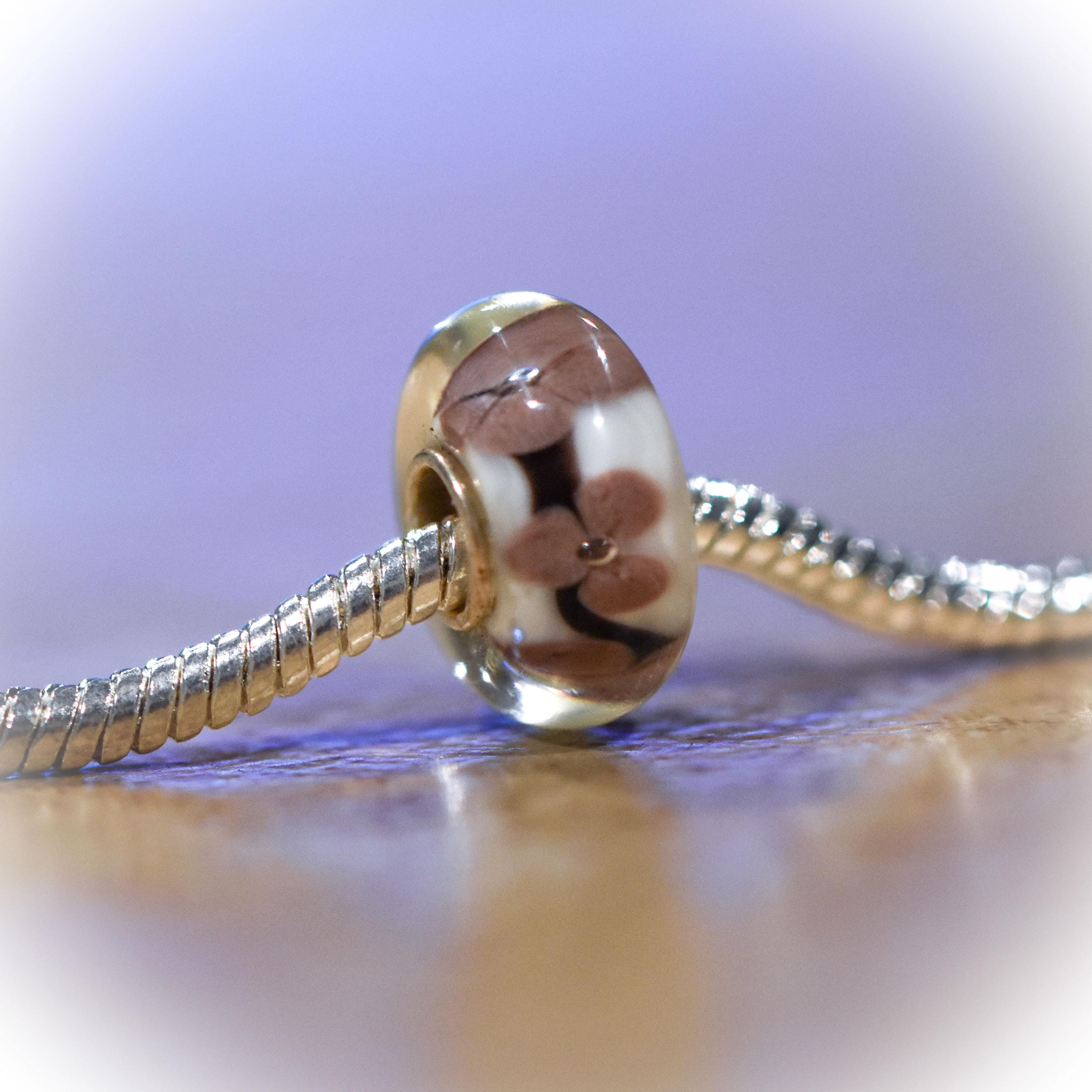Murano Glass Slider Charm: Sterling Silver Floral Bead