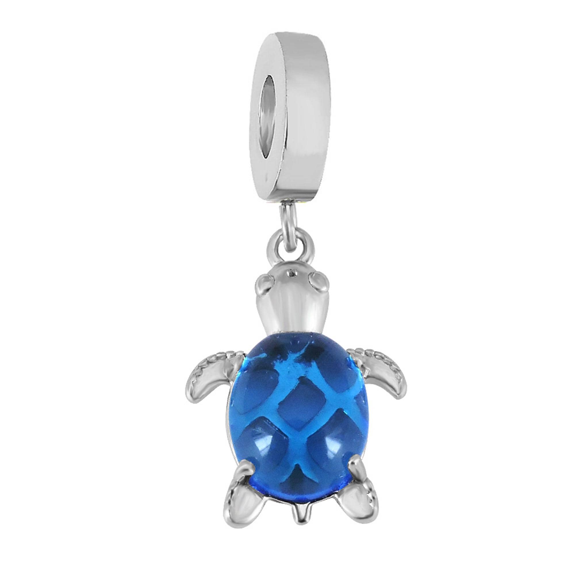 Sterling Silver Turtle Charm: Blue Murano Glass, Pandora Compatible