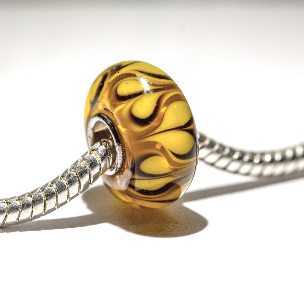 S925 Sterling Silver Murano Glass Charm: Yellow Hearts