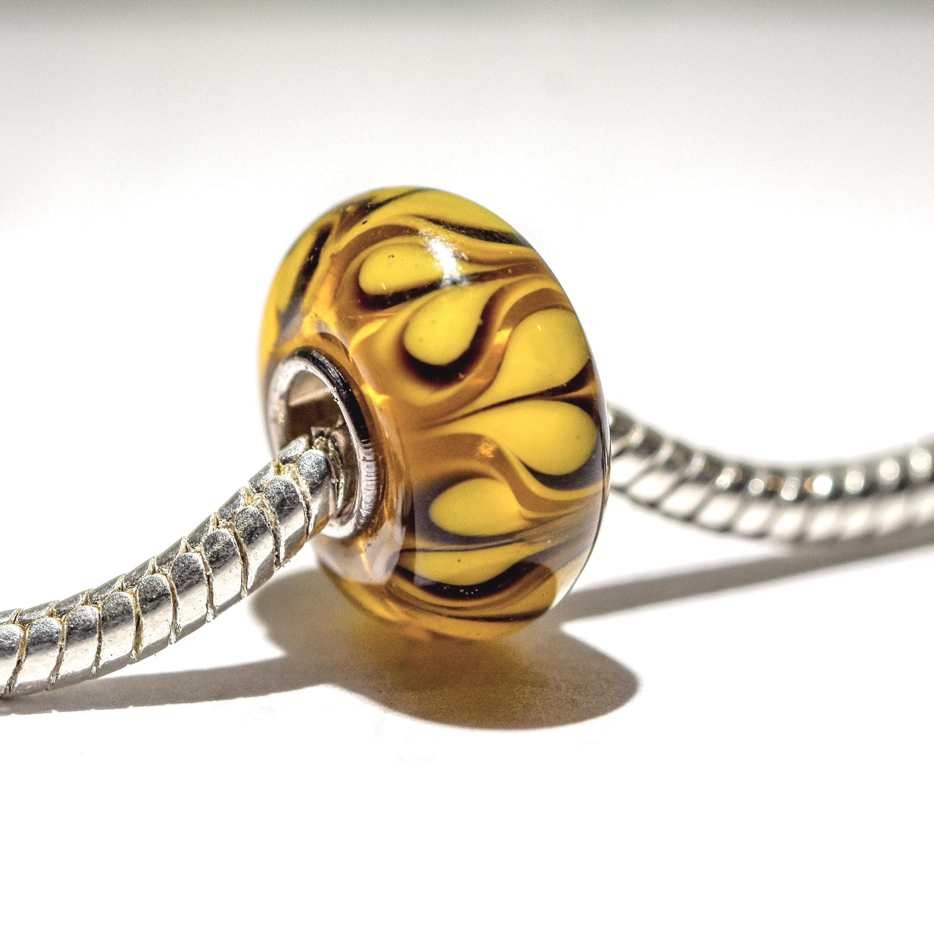 S925 Sterling Silver Murano Glass Charm: Yellow Hearts