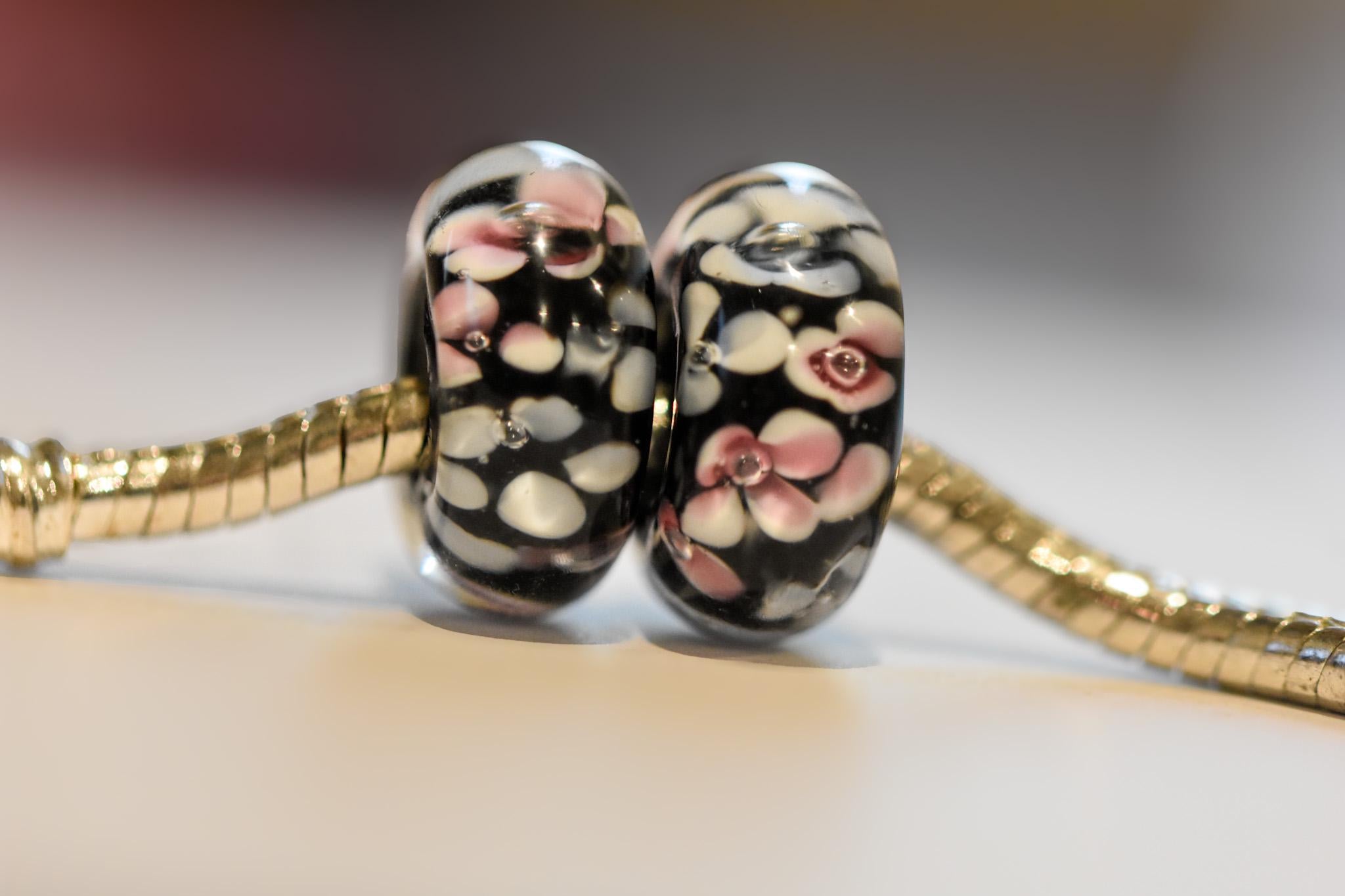 Murano Glass Black and White Flower Charm for Pandora Bracelets