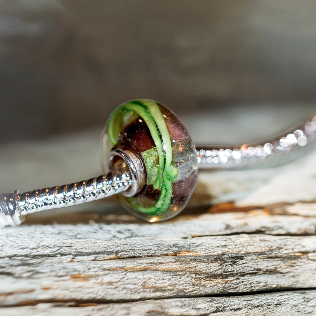 S925 Green and Brown Charm: Murano Glass Charm for Pandora Bracelets