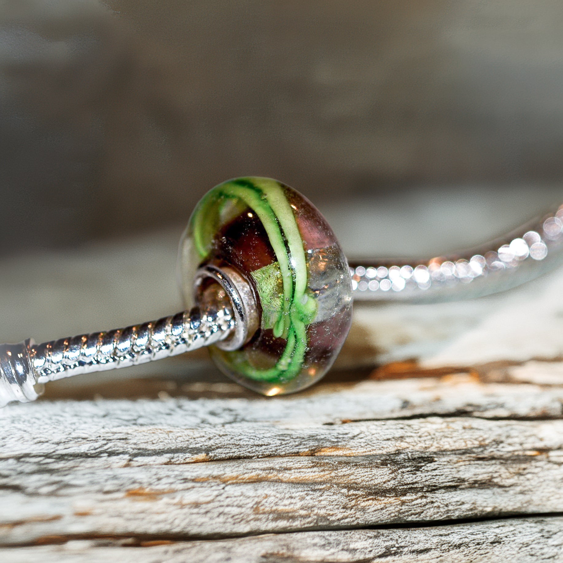S925 Green and Brown Charm: Murano Glass Charm for Pandora Bracelets