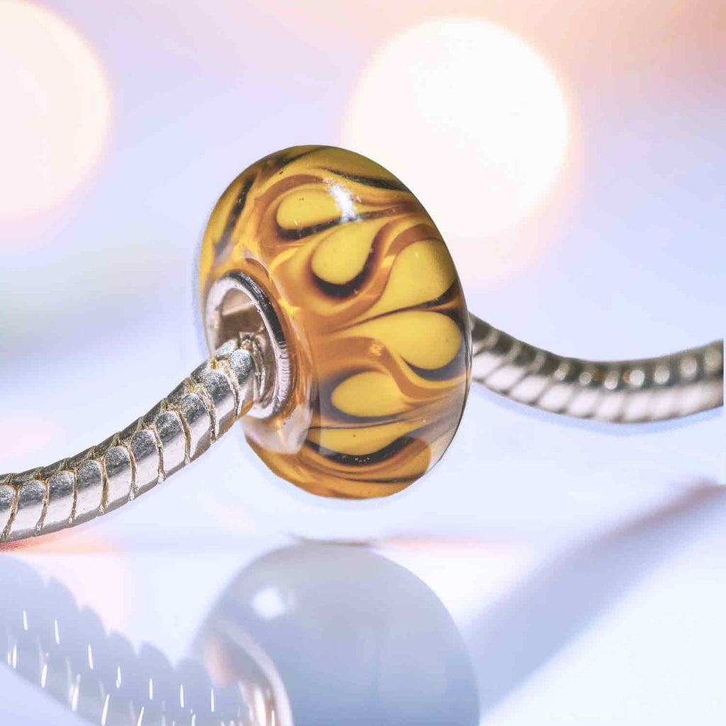 S925 Sterling Silver Murano Glass Charm: Yellow Hearts