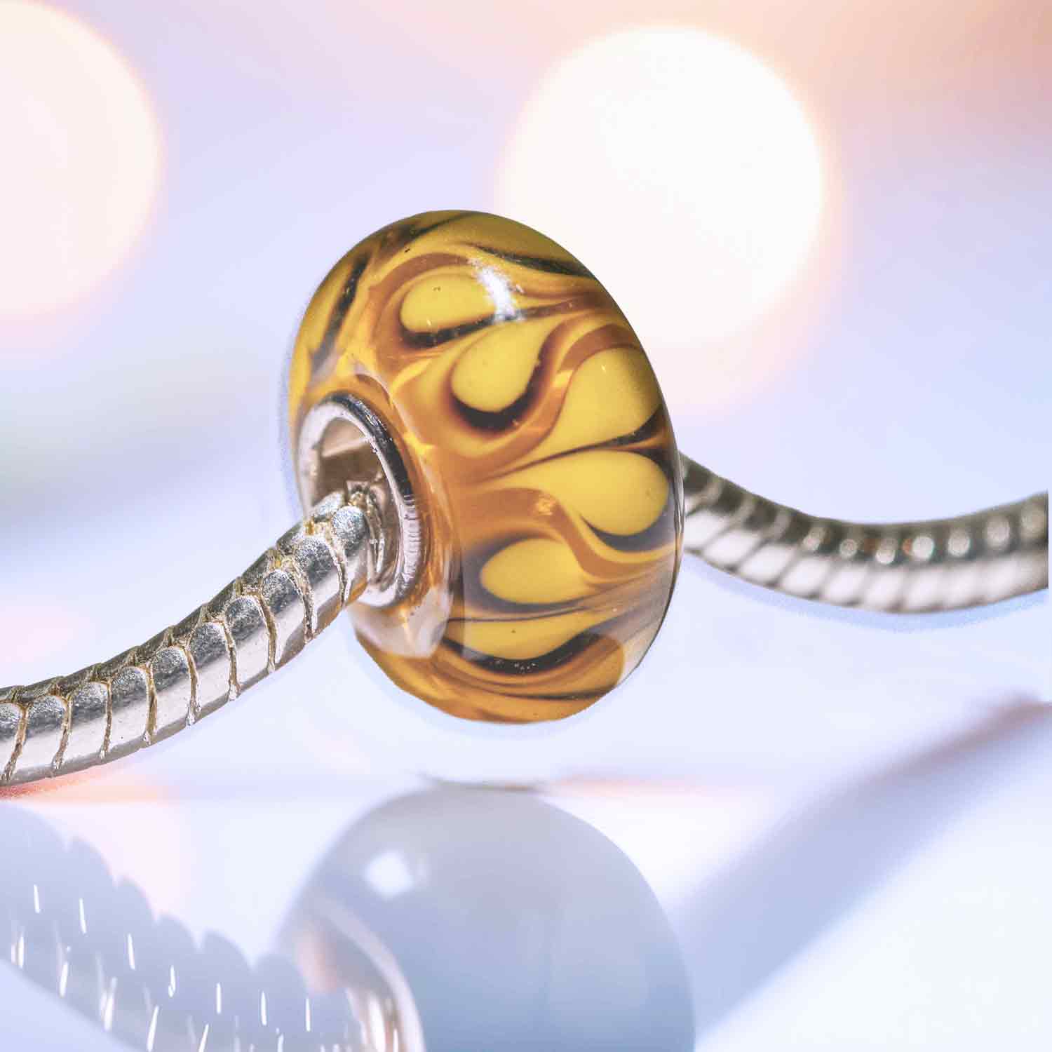 S925 Sterling Silver Murano Glass Charm: Yellow Hearts