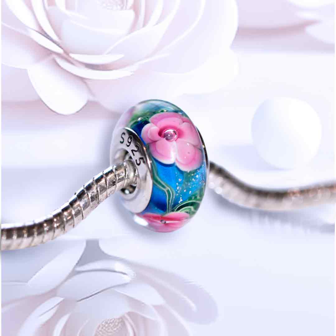Pink Rose Deep Blue Glass