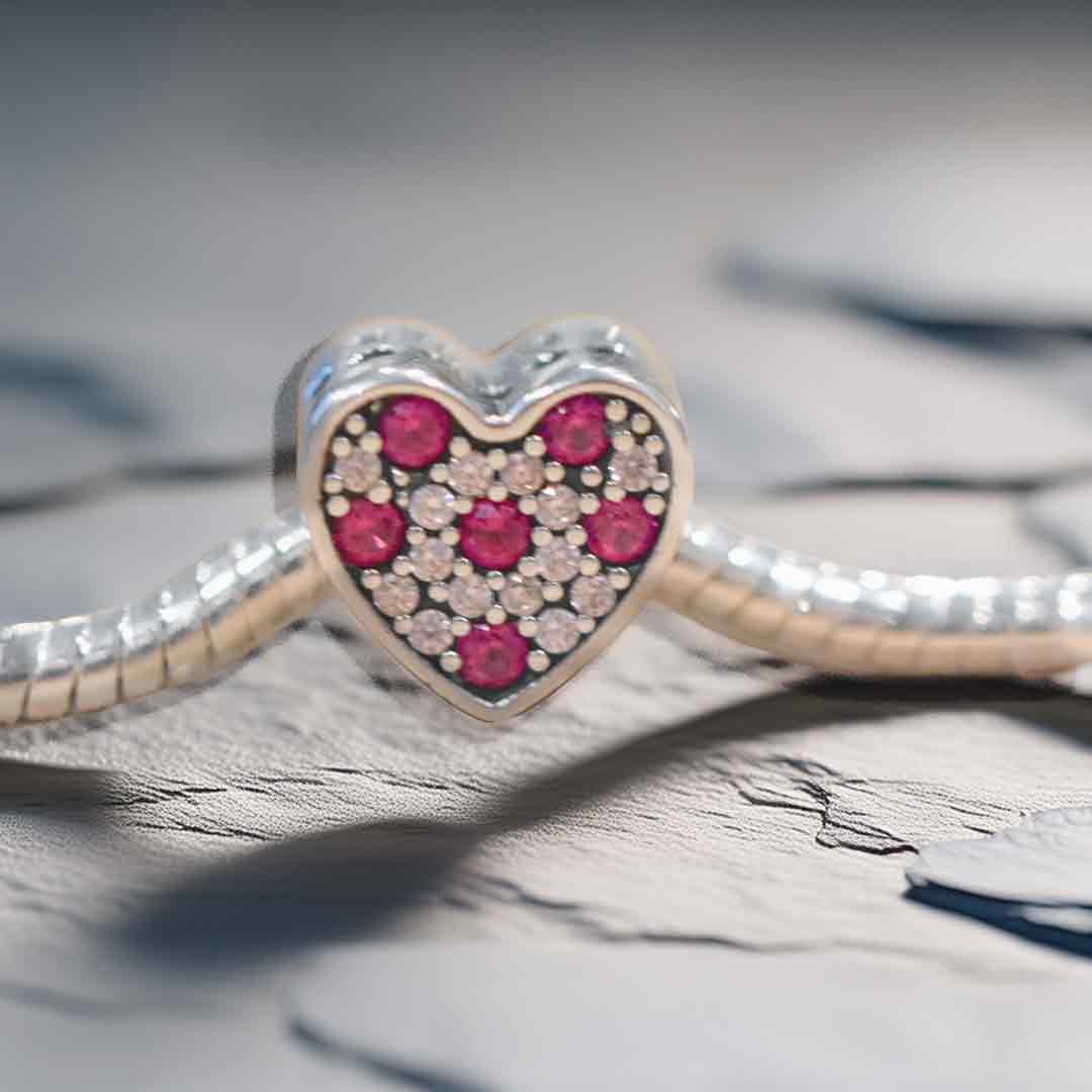Pink Crystal Heart Charm