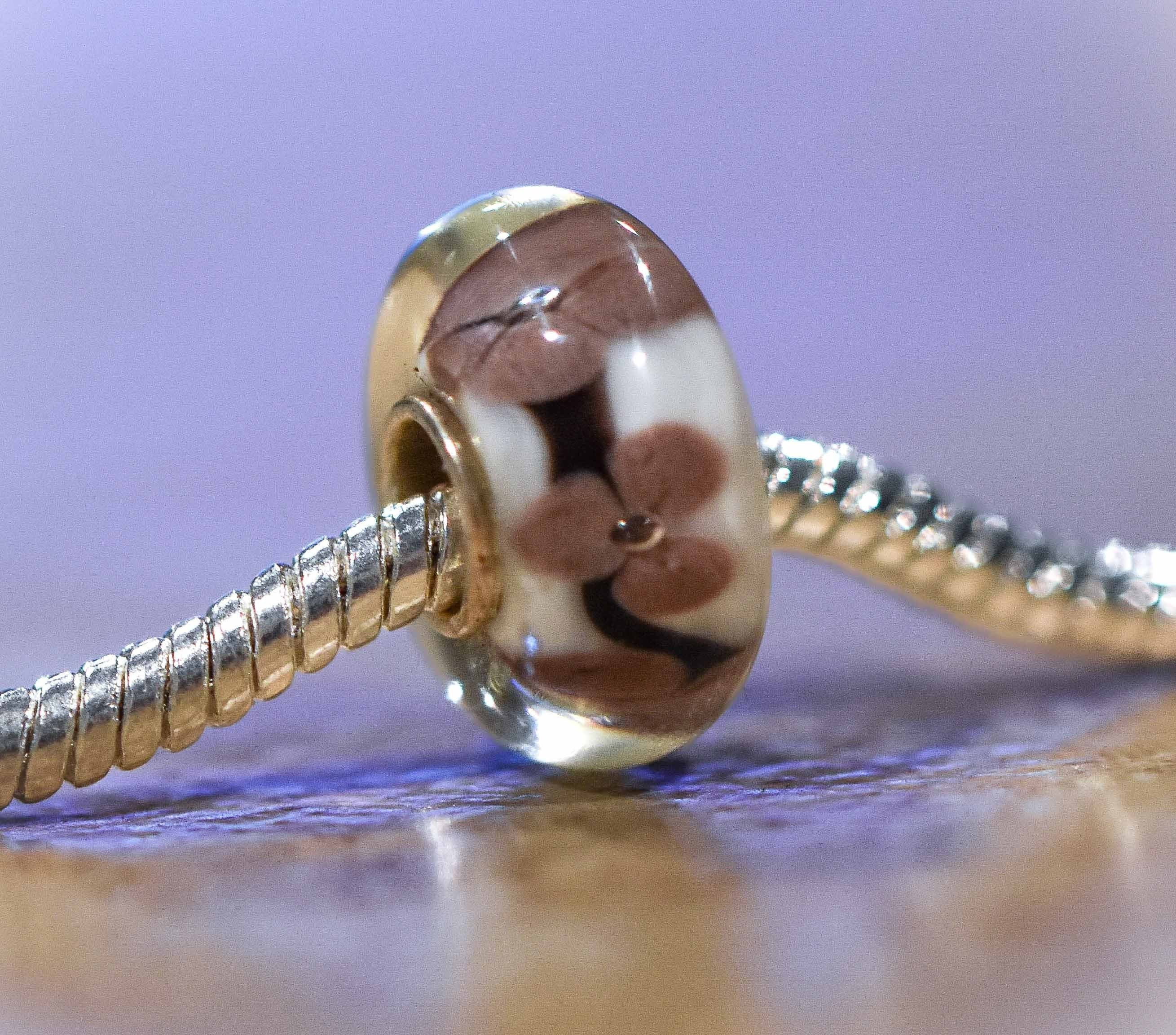 Murano Glass Slider Charm: Sterling Silver Floral Bead