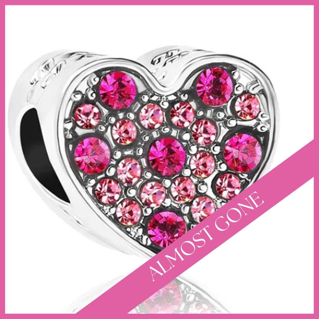 Pink Crystal Heart Charm