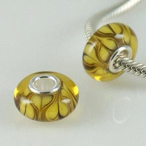 S925 Sterling Silver Murano Glass Charm: Yellow Hearts